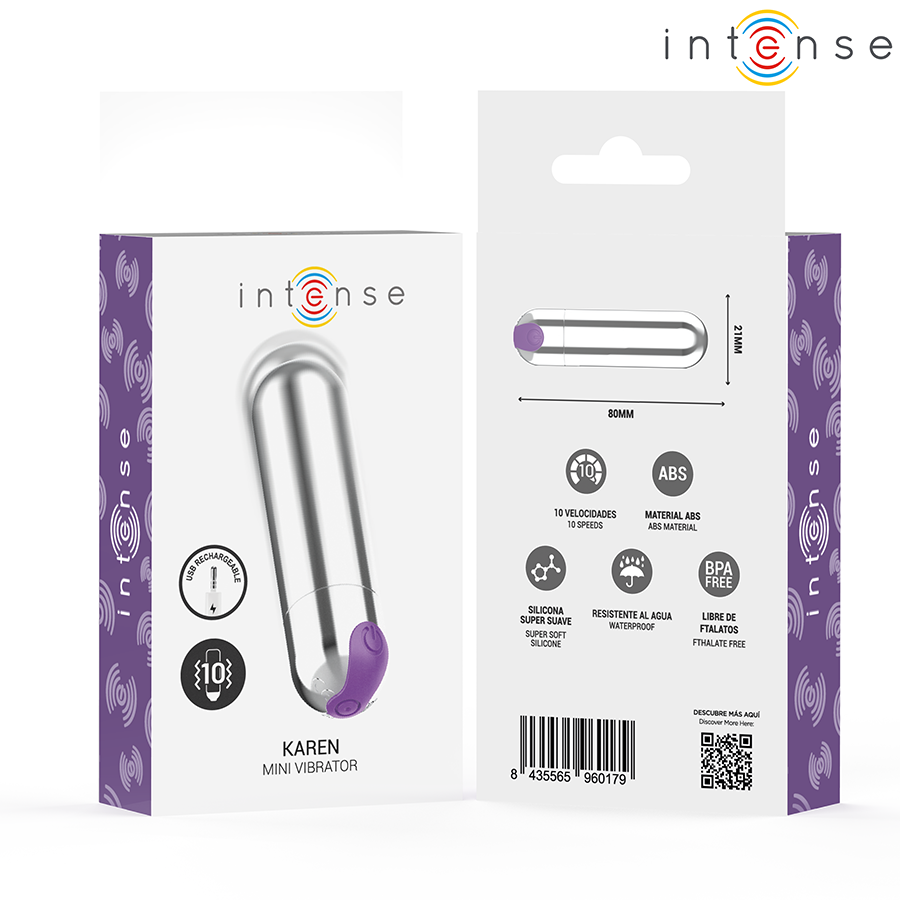 INTENSE - KAREN MINI VIBRATÓRIO BULLET RECARREGÁVEL PRETO