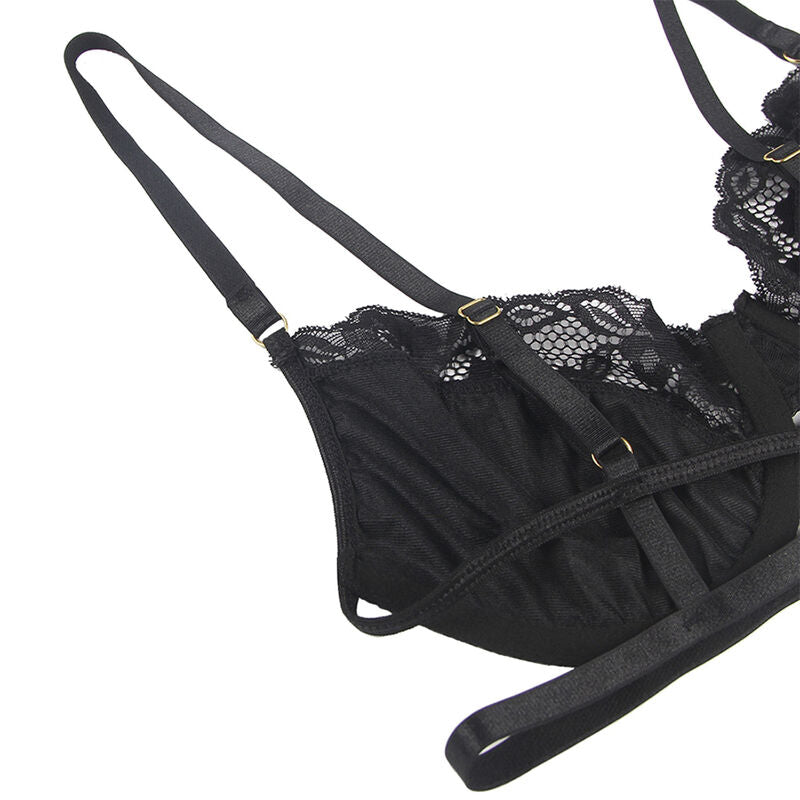 SUBBLIME - CONJUNTO DE 3 PEÇAS SUTI + TANGA + LIGA DE RENDA PRETO S/M