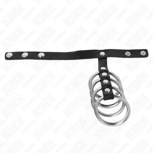 KINK - 4 ANÉIS DE METAL 3,8 CM CONECTADOS COM TIRA DE COURO 22 X 1,5 CM E FECHO DE PRESSÃO