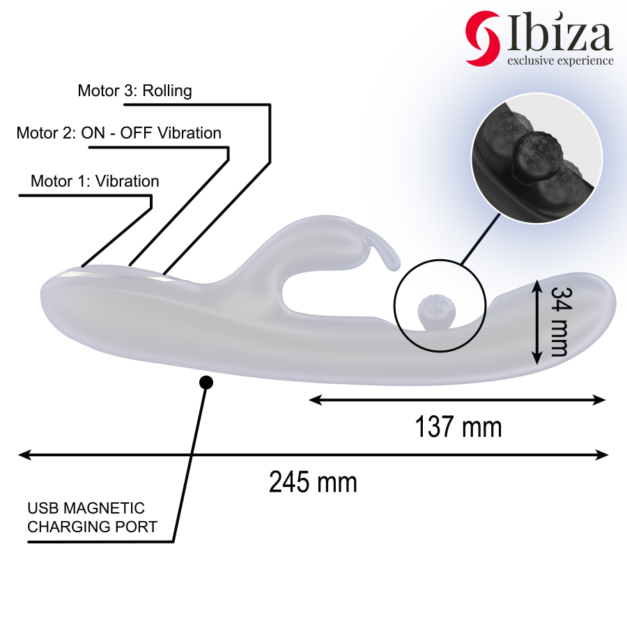 IBIZA - PODEROSO VIBRADOR RABBIT COM PÉROLA ROLANTE MASSAGEADORA