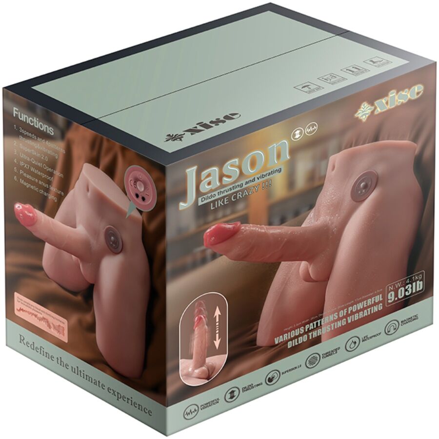 XISE - JASON DILDO REALISTA MASTURBADOR COM IMPULSO E VIBRAÇÃO 17 CM