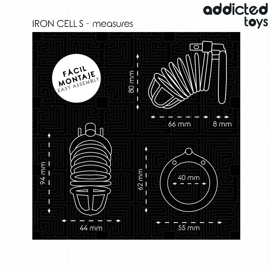 ADDICTED TOYS LOCKED - GAIOLA DE PÊNIS DE METAL COM CÉLULA DE FERRO 4 CM TAMANHO S