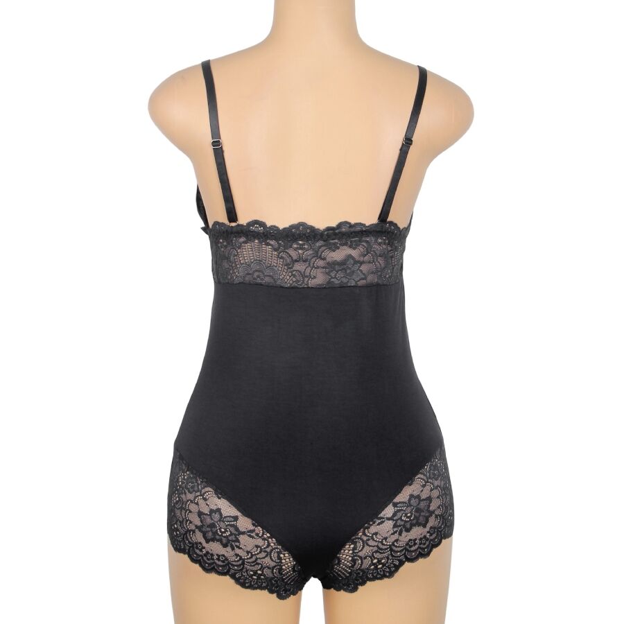 SUBBLIME - TEDDY PRETO FLORAL DETALHE DE RENDA S/M