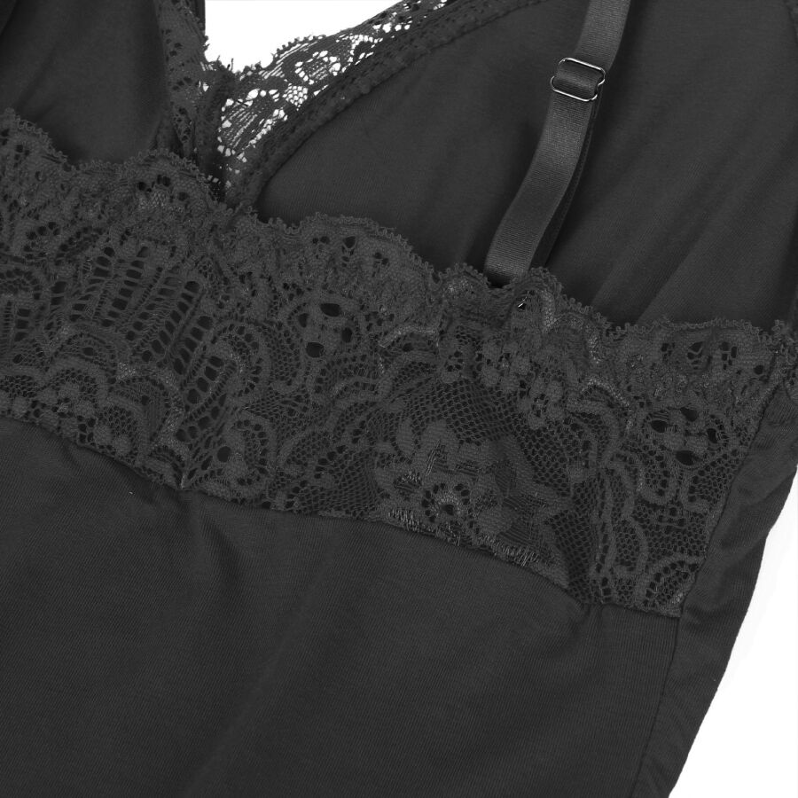SUBBLIME - TEDDY PRETO FLORAL DETALHE DE RENDA L/XL