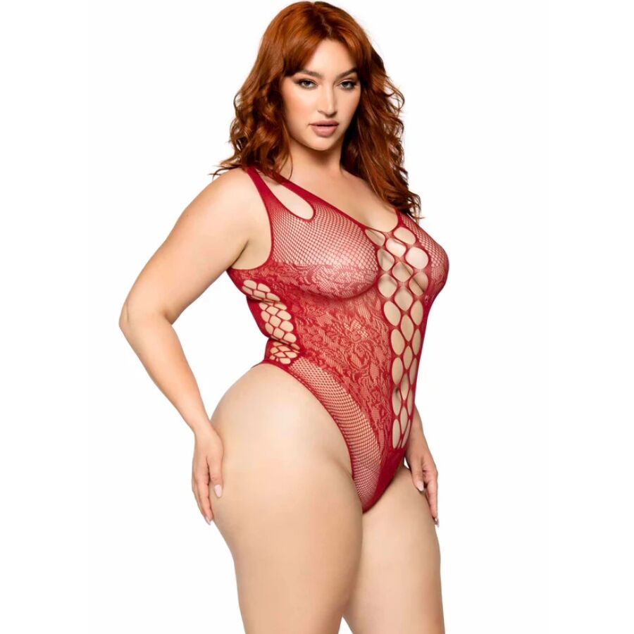 LEG AVENUE - 81641X Body sem costura Borgonha Tamanho 1X/2X