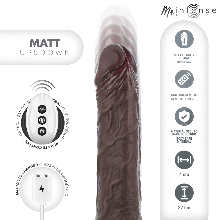 MR INTENSE - MATT REALISTA MULTIFUNCIONAL COM VIBRAÇÃO PARA CIMA E PARA BAIXO, CONTROLE REMOTO, 22 CM -O- 4 CM