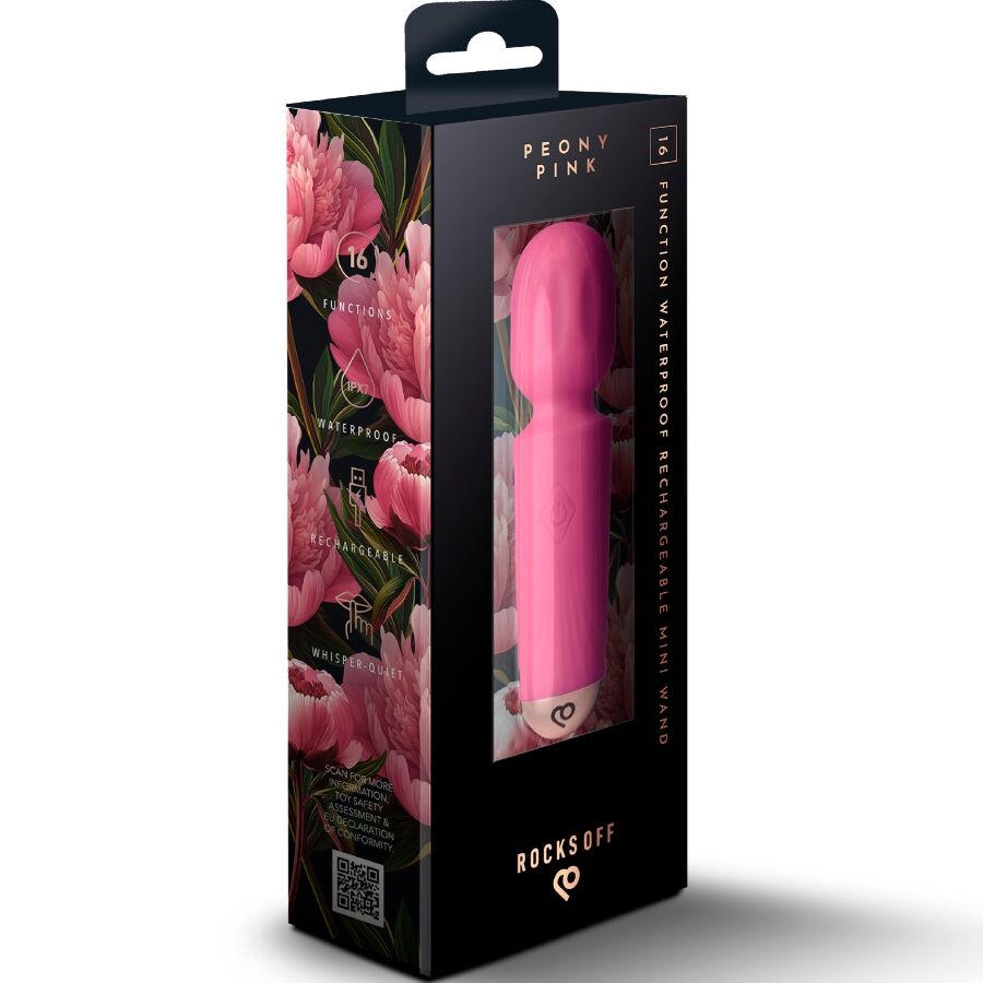 ROCKS-OFF - MINI VARINHA RECARREGÁVEL COM 16 FUNÇÕES, TULIPA PRETA