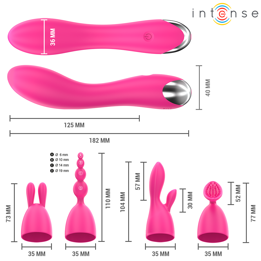 INTENSE - VIBRADOR CHER COM 20 PADRÕES E CABEÇAS INTERCAMBIÁVEIS